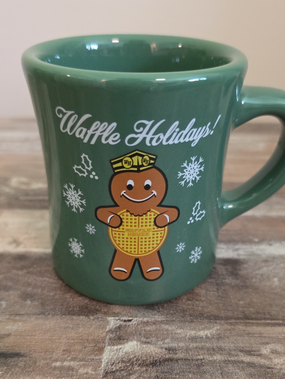 Waffle House Holidays Green Holiday Mug with Gingerbread Design